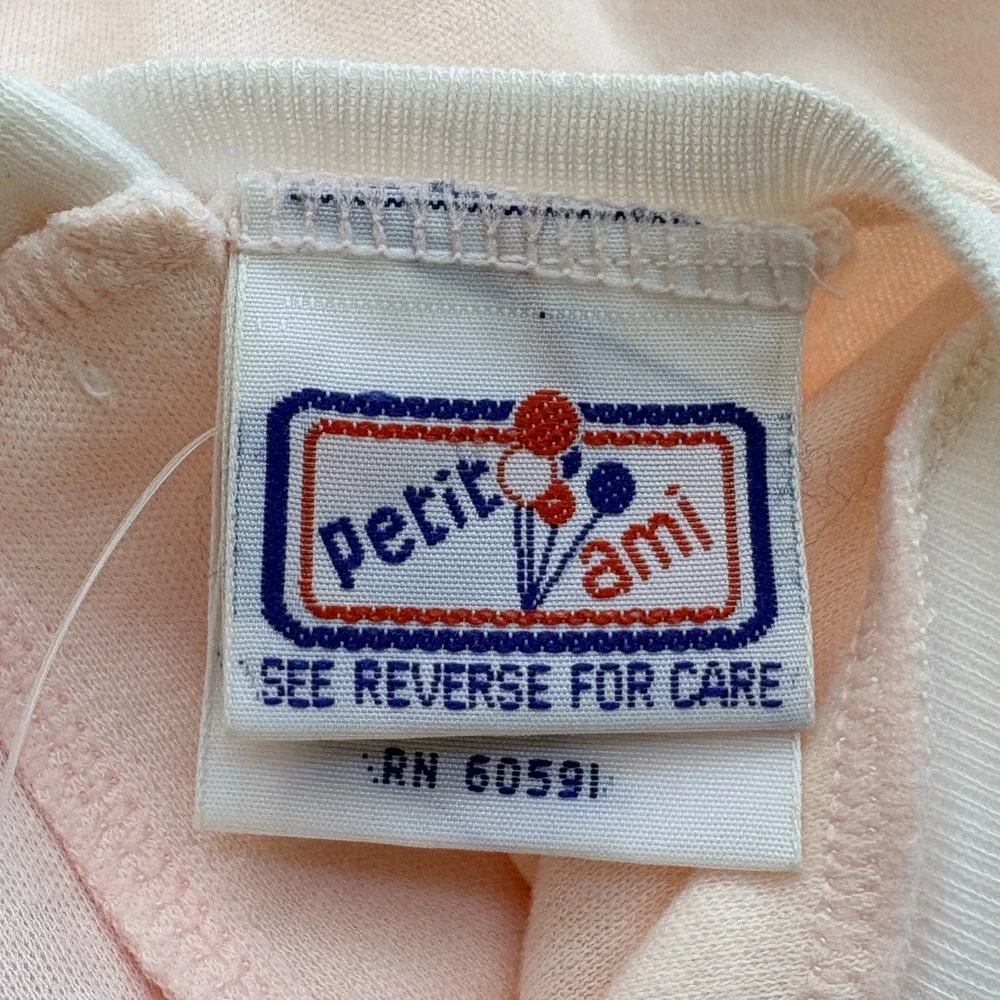 NWT Vintage Petit Ami Baby Girl Outfit 6M Pink‎ Bunny Footed Suspender Set
